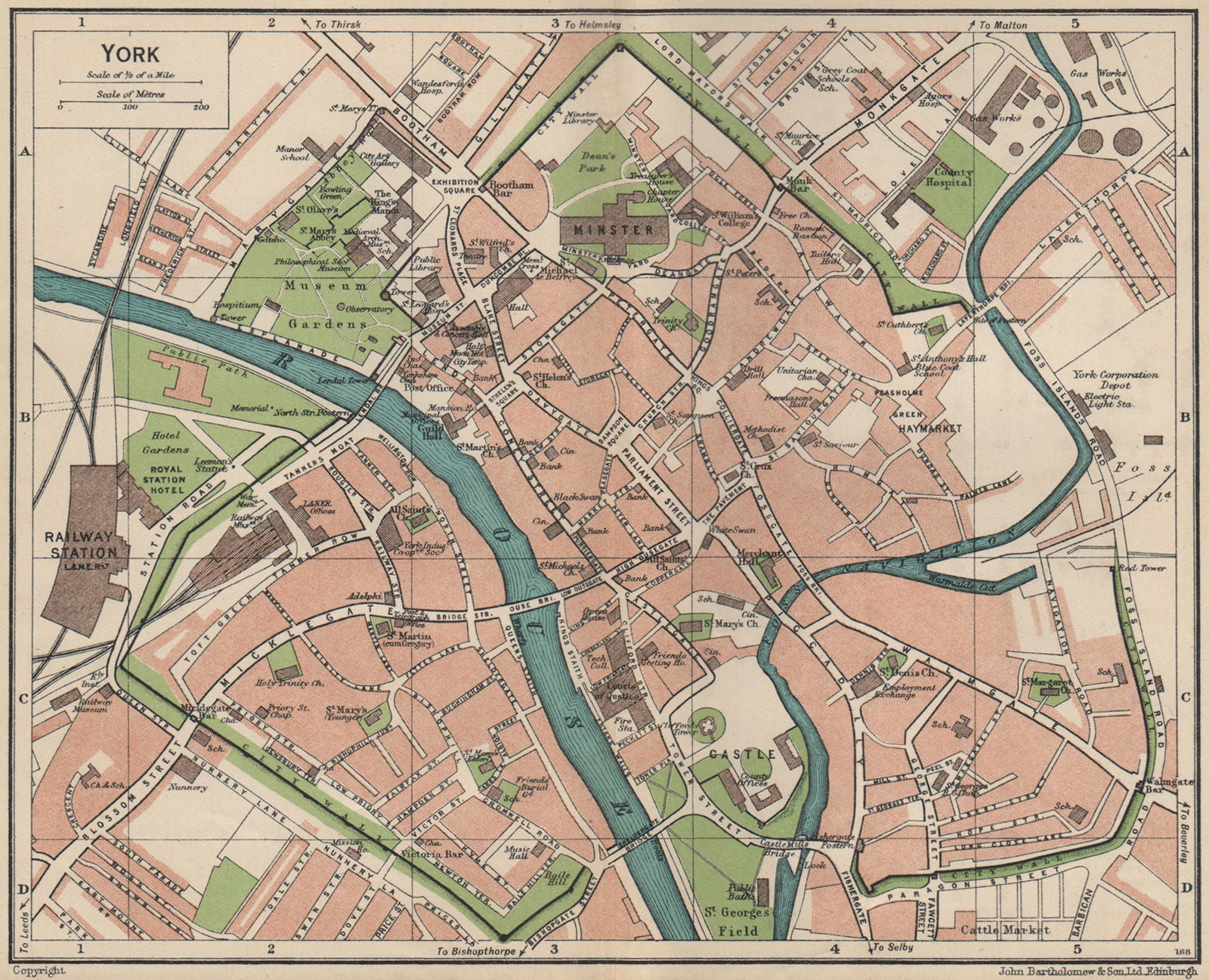 YORK. Vintage town city map plan. Yorkshire 1939 old vintage chart